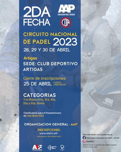 Nos vamos a ARTIGAS!!! El Club Deportivo Artigas, recibirÃ¡ en sus instalaciones, la 2da Fecha del Circuito Nacional de PÃ¡del!! 