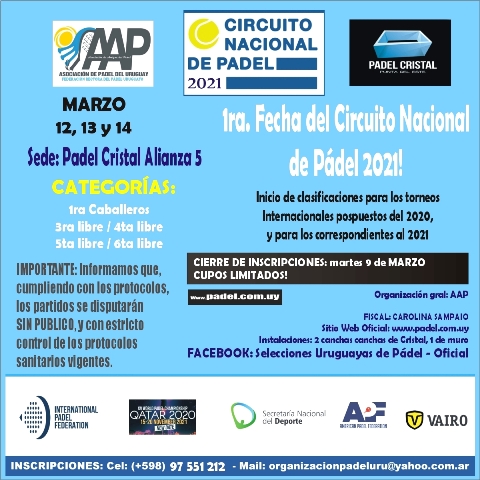 Abrimos el aÃ±o competitivo en PÃ¡del Cristal, los dÃ­as 12 al 14 de marzo!! 
