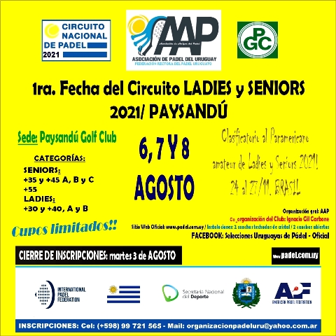 Avanzamos!! Se viene el Circuito Ladies y Seniors en su 1ra Fecha, en el PaysandÃº Golf Club, del 6 al 8 de agosto!! 